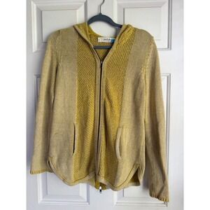 Sparrow Anthropologie Mustard Yellow Knit Full Zip Hooded Cardigan Sweater